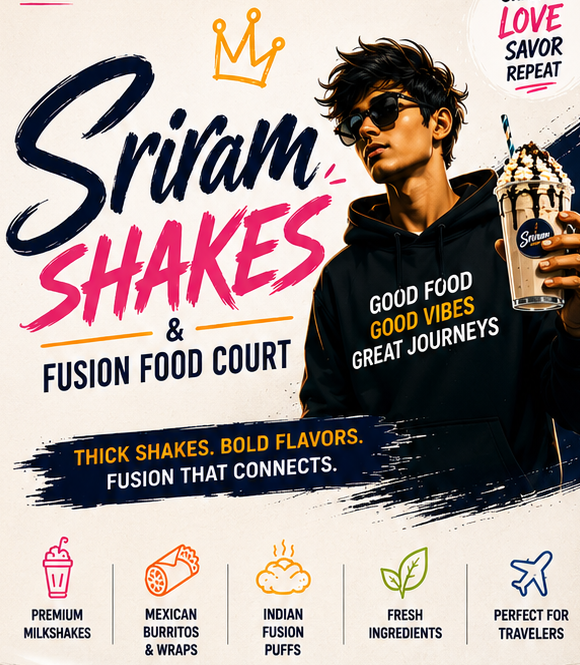 Sriram Shakes logo with brand artwork and shake character